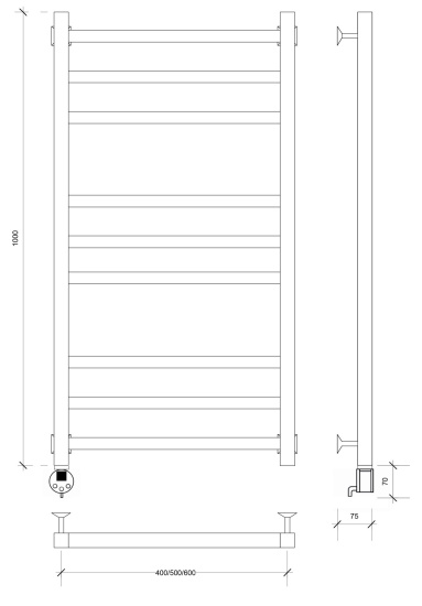 Полотенцесушитель электрический Secado Корато 3 100/40 L, черный матовый