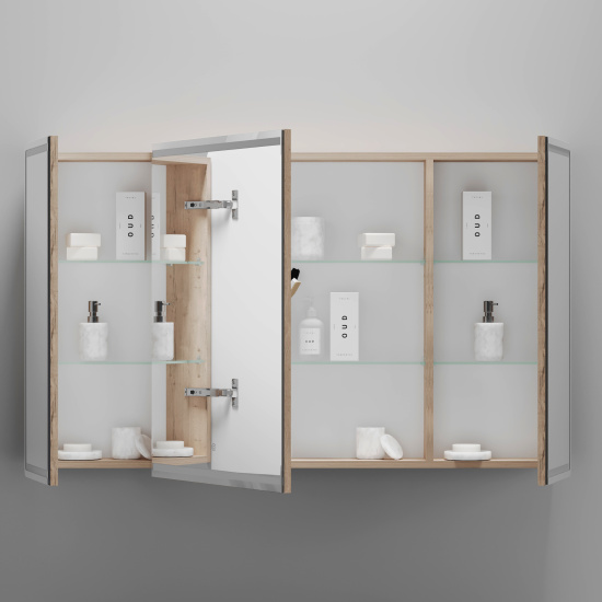 Зеркало-шкаф Sancos Mirror 120 дуб галифакс натуральный, с LED подсветкой