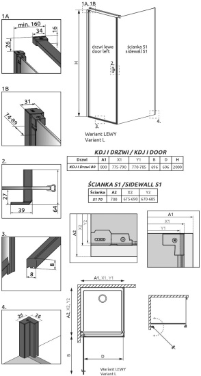 Душевой уголок Radaway Nes Black KDJ I Frame 80x70 L