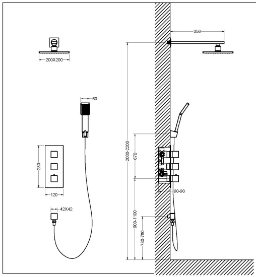 Душевая система с термостатом Timo Tetra-thermo SX-0179/03SM черная встраиваемая
