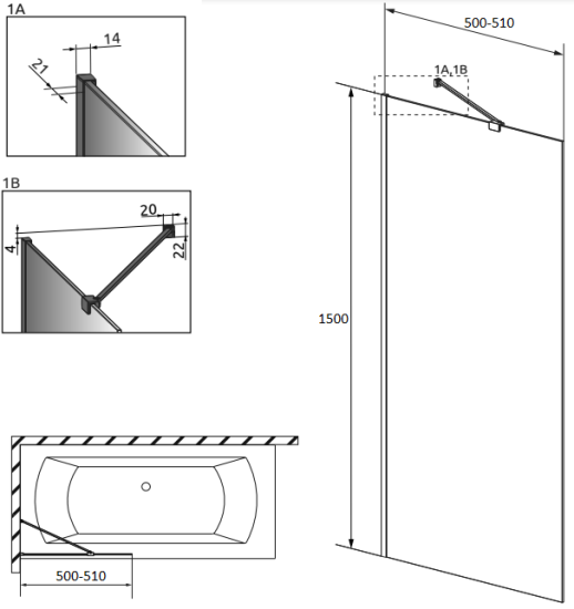 Шторка на ванну Radaway Modo Black PNJ II Frame 50