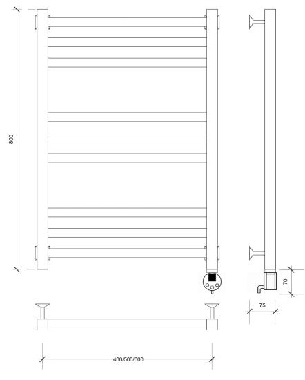 Полотенцесушитель электрический Secado Корато 3 80/50 R, хром