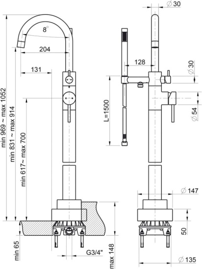 Напольный смеситель для ванны Paini Cox 78CR136LM