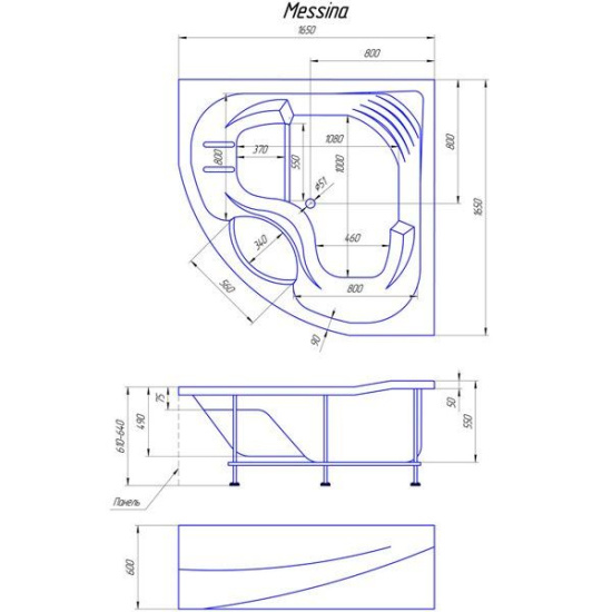 Акриловая ванна 1MarKa Messina 165 см
