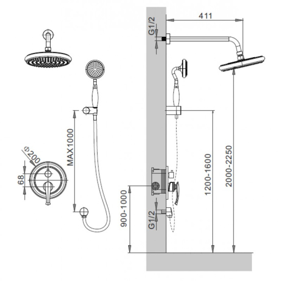 Душевая система Altrobagno Beatrice 040102 Cr встраиваемая