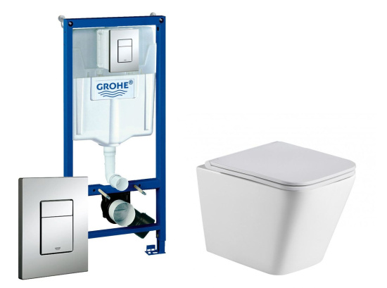 Инсталляция Grohe Rapid SL 38772001 с кнопкой смыва + унитаз подвесной WeltWasser Gelbach 004 GL-WT