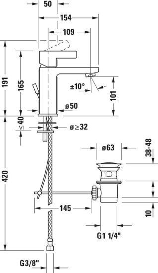 Смеситель для раковины Duravit D-Neo DE1020001010