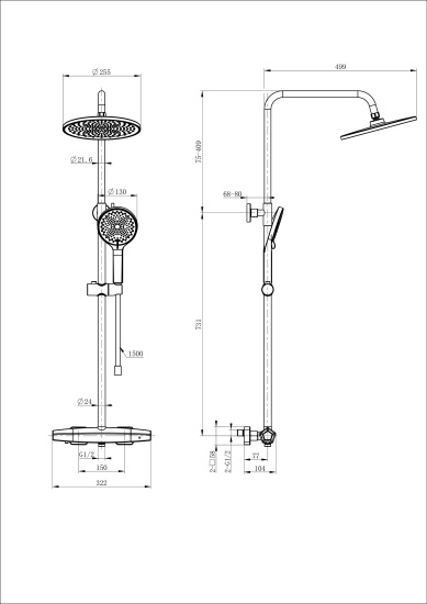 Душевая стойка Wonzon & Woghand Neo WW-B3045-A-CR с термостатом