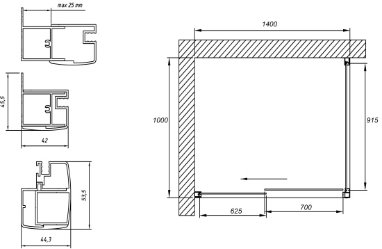 Душевой уголок Vegas Glass ZP+ZPV TUR NOVO 140*100 05 10 профиль бронза, стекло сатин