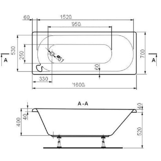 Акриловая ванна Polyagram KLASIK 160х70 см