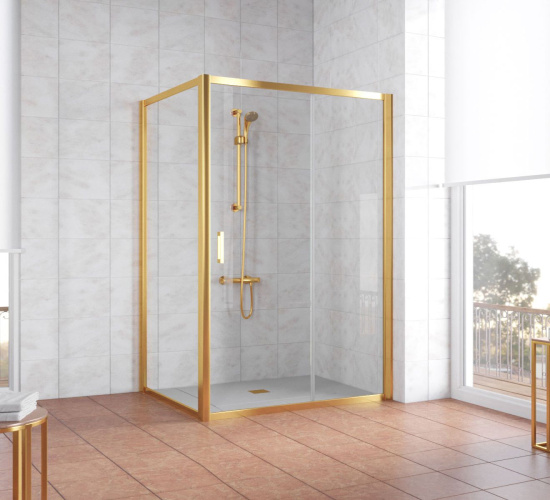 Душевой уголок Vegas Glass ZP+ZPV 130*100 09 01 профиль золото, стекло прозрачное