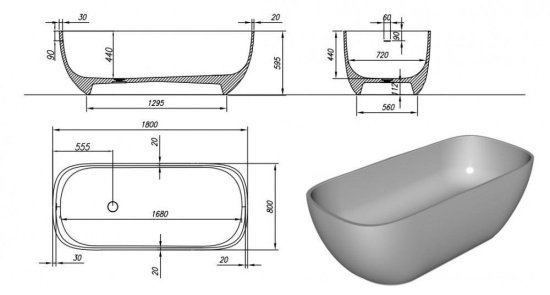 Ванна из искусственного камня Kolpa San Gloria FS 180x80 см
