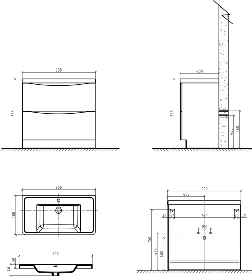 Тумба с раковиной BelBagno Ancona-N 90 rovere more напольная