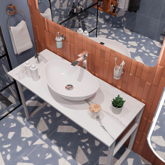 Консоль Diwo Элиста 120 белый мрамор, с раковиной Moduo 55 Leaf