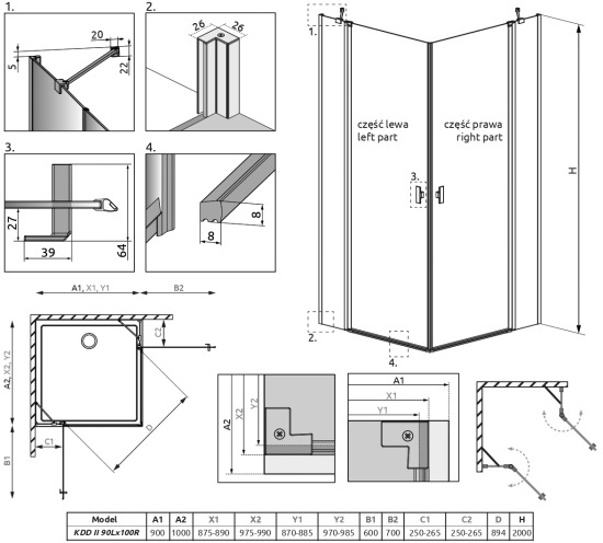 Душевой уголок Radaway Nes KDD II 90x100