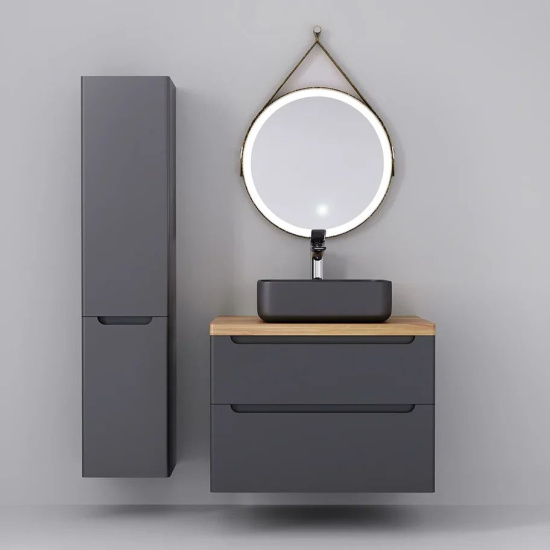 Тумба с раковиной Jorno Wood 80, серая, светлая столешница