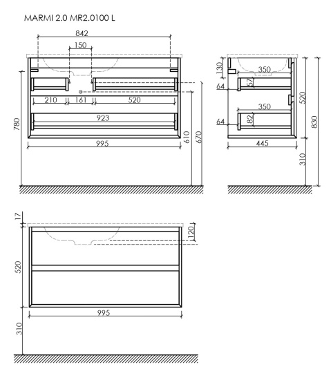 Тумба с раковиной Sancos Marmi 2.0 100 дуб чарльстон левая, MR2.0100LECH