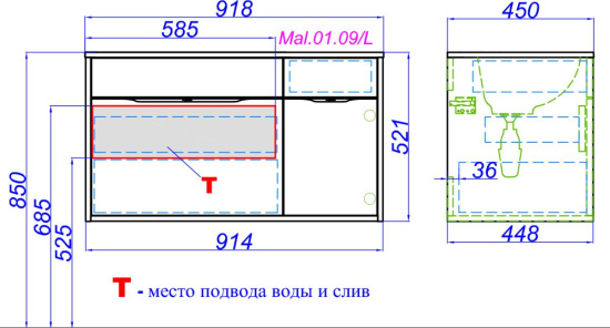 Тумба с раковиной Aqwella 5 stars Malaga 90 L крафт темный