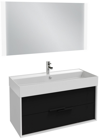 Тумба с раковиной Jacob Delafon Vivienne 100 белый блестящий/черный сатин, ручки черные