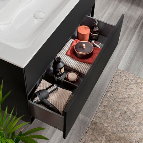 Мебель для ванной Villeroy & Boch Finion 100 black matt lacquer, с настенным освещением
