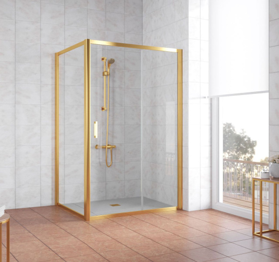 Душевой уголок Vegas Glass ZP+ZPV 140*90 09 01 профиль золото, стекло прозрачное