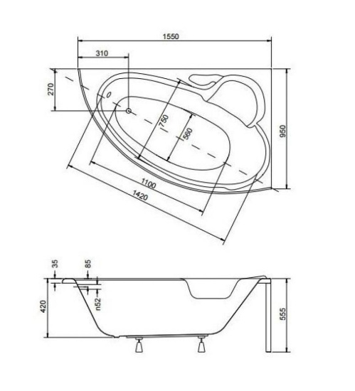 Акриловая ванна Besco Finezja Nova 155 P