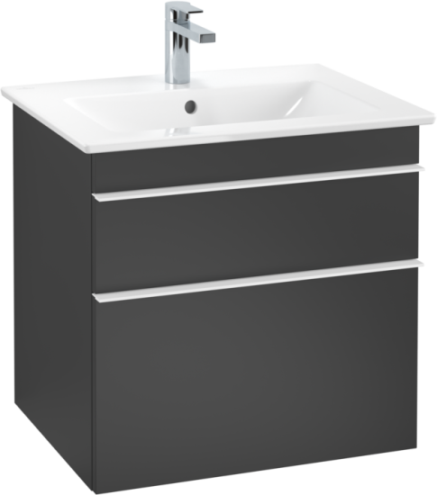 Тумба с раковиной Villeroy & Boch Venticello A92402 60 black matt lacquer, с белыми ручками
