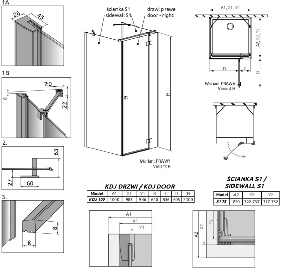 Душевой уголок Radaway Essenza New KDJ+S 100х75 R