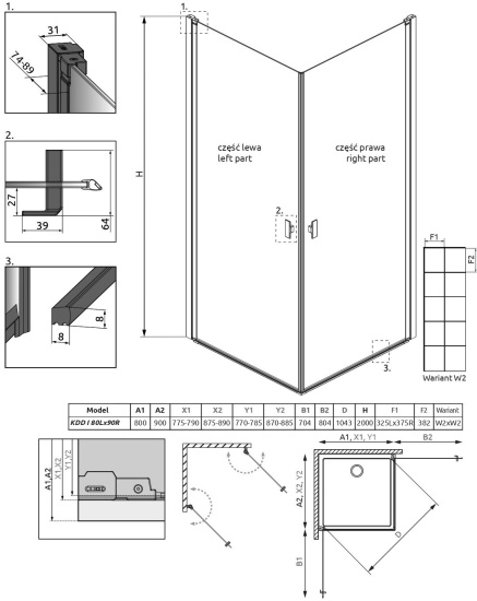 Душевой уголок Radaway Nes Black KDD I Factory 80x90