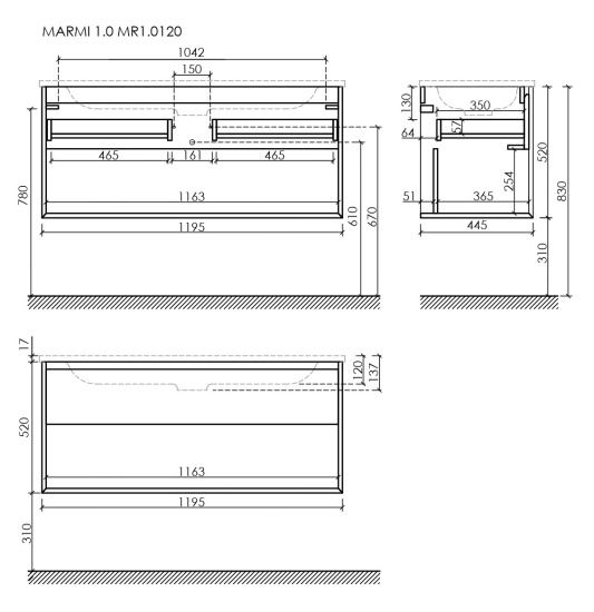 Тумба с раковиной Sancos Marmi 1.0 120 дуб чарльстон, MR1.0120ECH