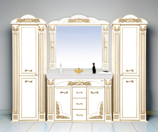 Тумба с раковиной Misty Барокко 120 3 ящика белая, патина