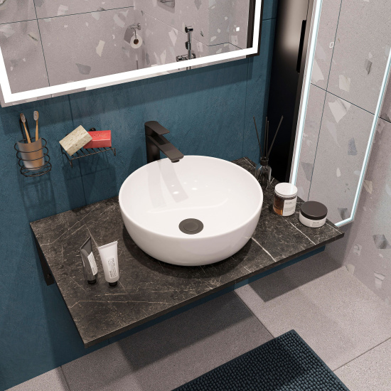 Мебель для ванной Diwo Элиста 80 чёрный мрамор, с раковиной Moduo 40 Ring