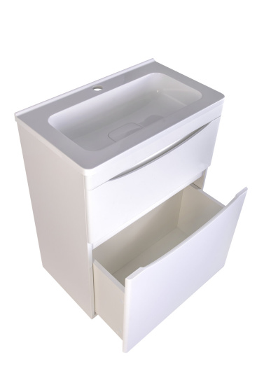 Тумба с раковиной Style Line Бергамо мини 60 2 ящика Люкс антискрейтч белая, Plus напольная