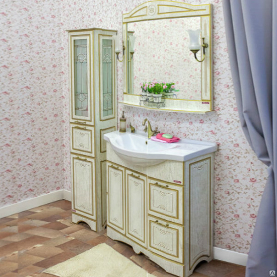 Тумба с раковиной Sanflor Адель 82 белая, патина золото, R