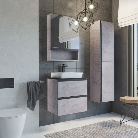 Тумба с раковиной Comforty Эдинбург 60-2 подвесная, бетон светлый, раковина 9055RA-50