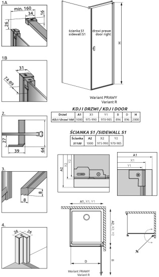 Душевой уголок Radaway Nes Black KDJ I 100x100 R