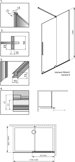 Душевая перегородка Radaway Furo Black Walk-in 120 R
