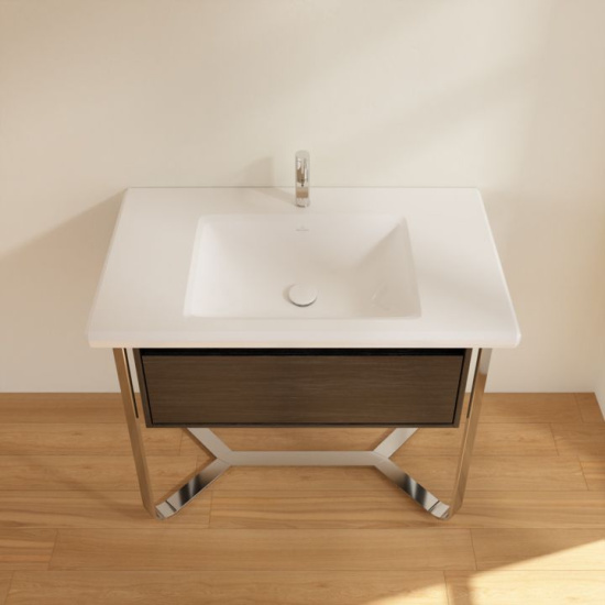 Тумба с раковиной Villeroy & Boch Antheus 100 black ash, с подставкой из глянцевой стали