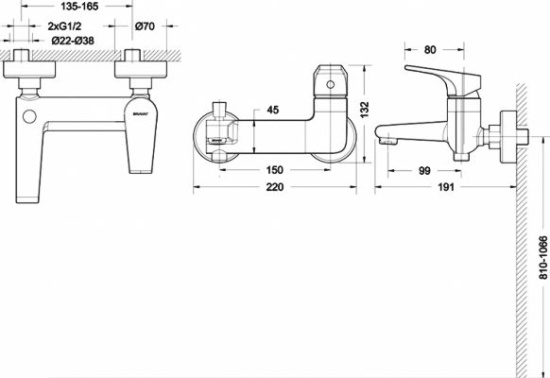 Смеситель для ванны Bravat Vega F6119177CP-01