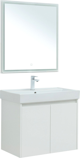Тумба с раковиной Aquanet Nova Lite 75 белый глянец, с дверками