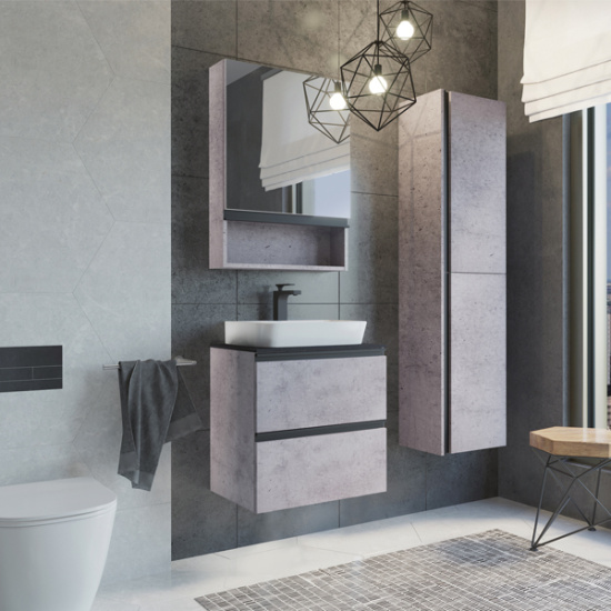 Тумба с раковиной Comforty Эдинбург 60-2 подвесная, бетон светлый