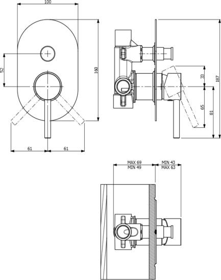 Смеситель для ванны Villeroy & Boch Dawn TVS10600300061 с внутренней частью