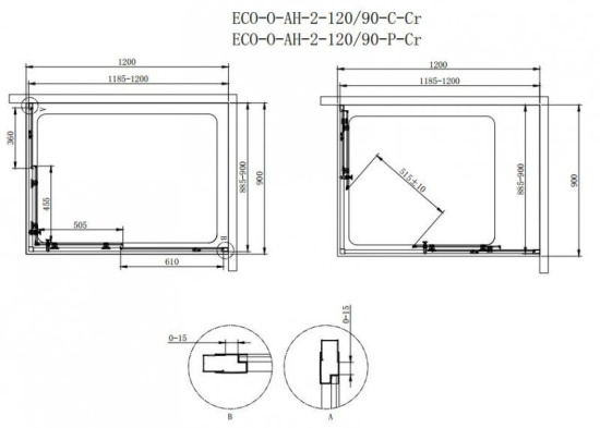 Душевой уголок Cezares Eco-O-AH-2-100/90-P-Cr