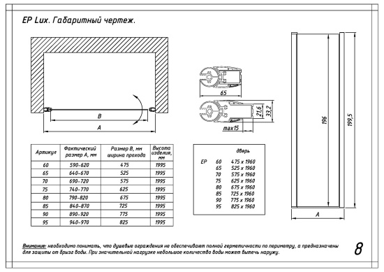 Душевая дверь в нишу Vegas Glass EP LUX 85 02М crystalvision L, профиль черный матовый, стекло crystalvision