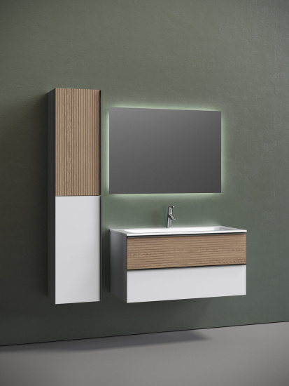 Тумба с раковиной Sancos Delta 100 дуб светлый/белый, DL100W