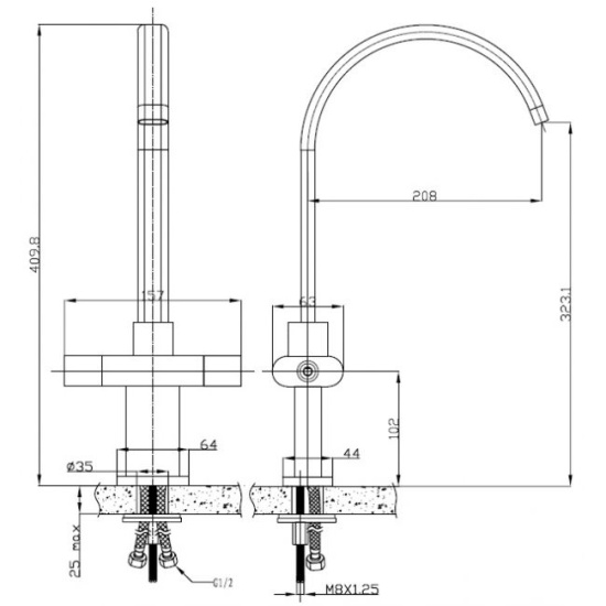 Смеситель для кухни Kaiser Elite 2070055/54033