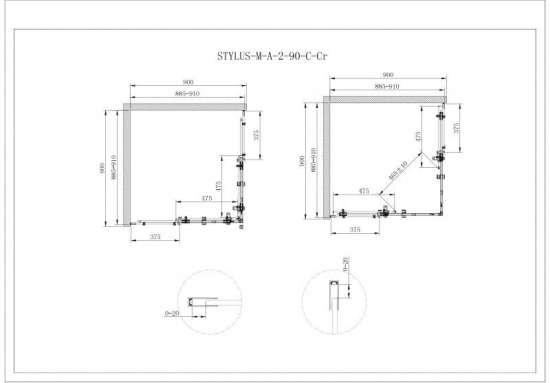 Душевой уголок Cezares Stylus-O-M-A-2-90-C-Cr