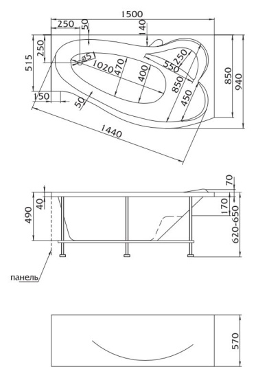 Акриловая ванна 1MarKa Gracia R 150 см