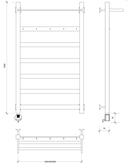 Полотенцесушитель электрический Secado Комано 1 КСП 100/50 L, хром