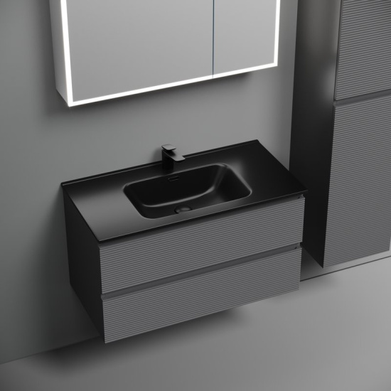 Тумба с раковиной Sancos Folk 90 grey soft, раковина CN7002MB